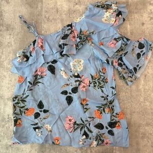 Parker Womens Floral One Shoulder Blouse, Blue, Small